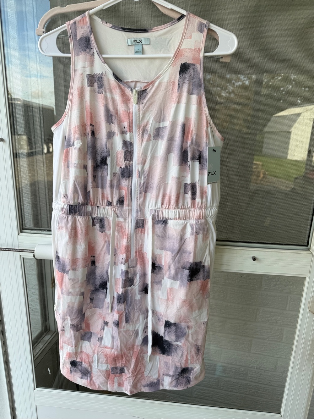 FLX Watercolor Zip-Front Sleeveless Dress in Pink and Gray